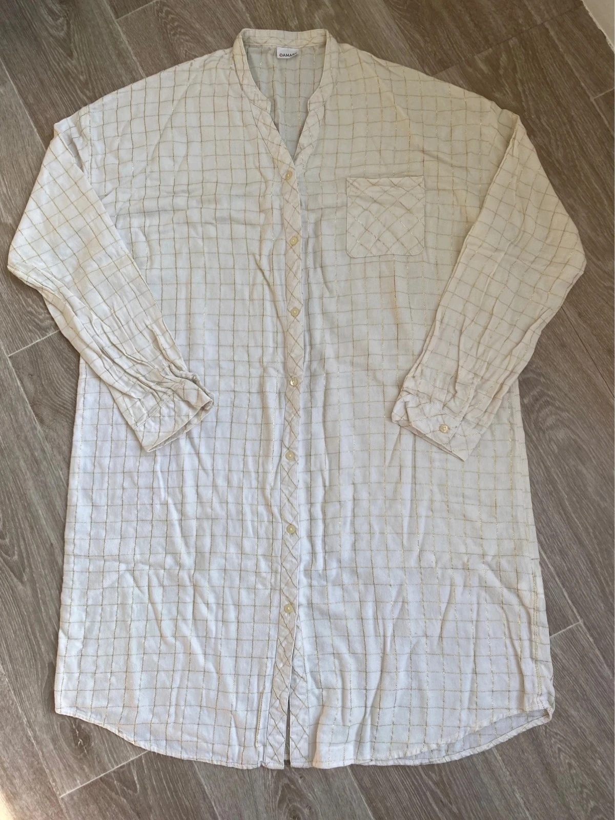 Robe détente / Chemise de nuit boutonnée à carreaux Damart crème taille M
